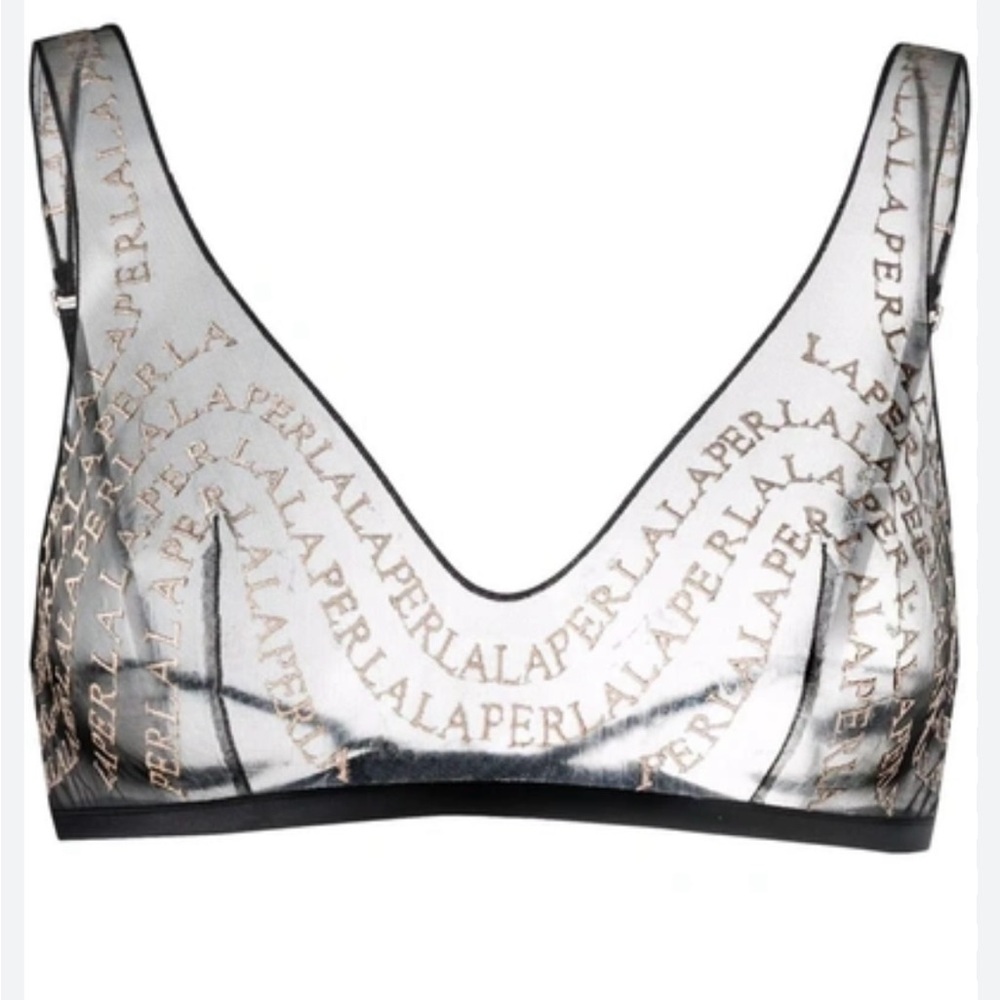 NWT La Perla Logo Motion Sheer Bra in Black. Size Large.